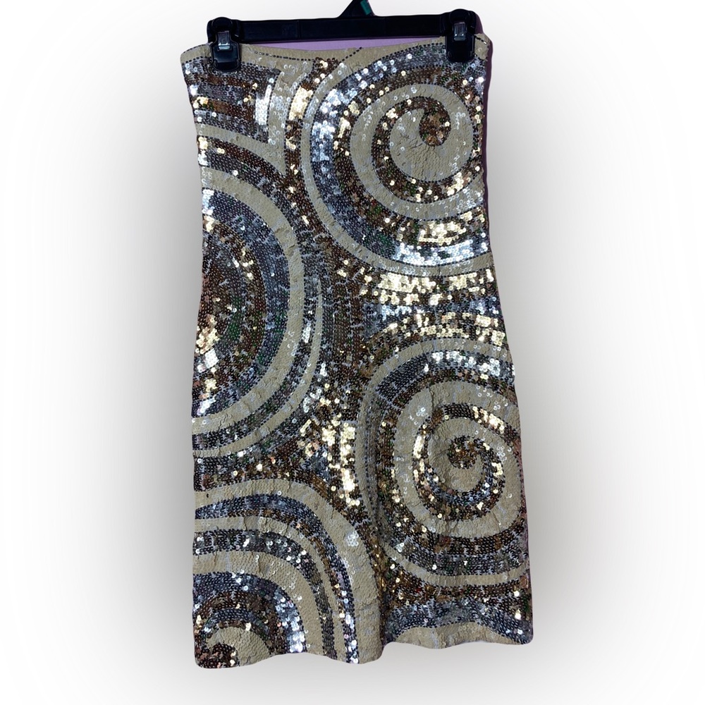 K & I Mini Sequins Dress Silver & Gold Strapless Size Medium Bodycon